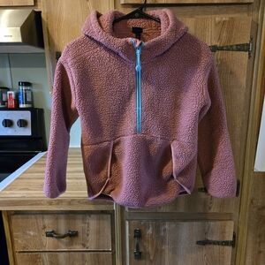 all in motion Kids Plush Hooded Half-Zip Jacket in Mauve with Blue Zipper